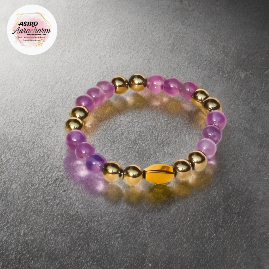 Abhimantrit Abundance Growth & Protection Combo Amethyst Golden Pyrite Bracelet with Aura Booster