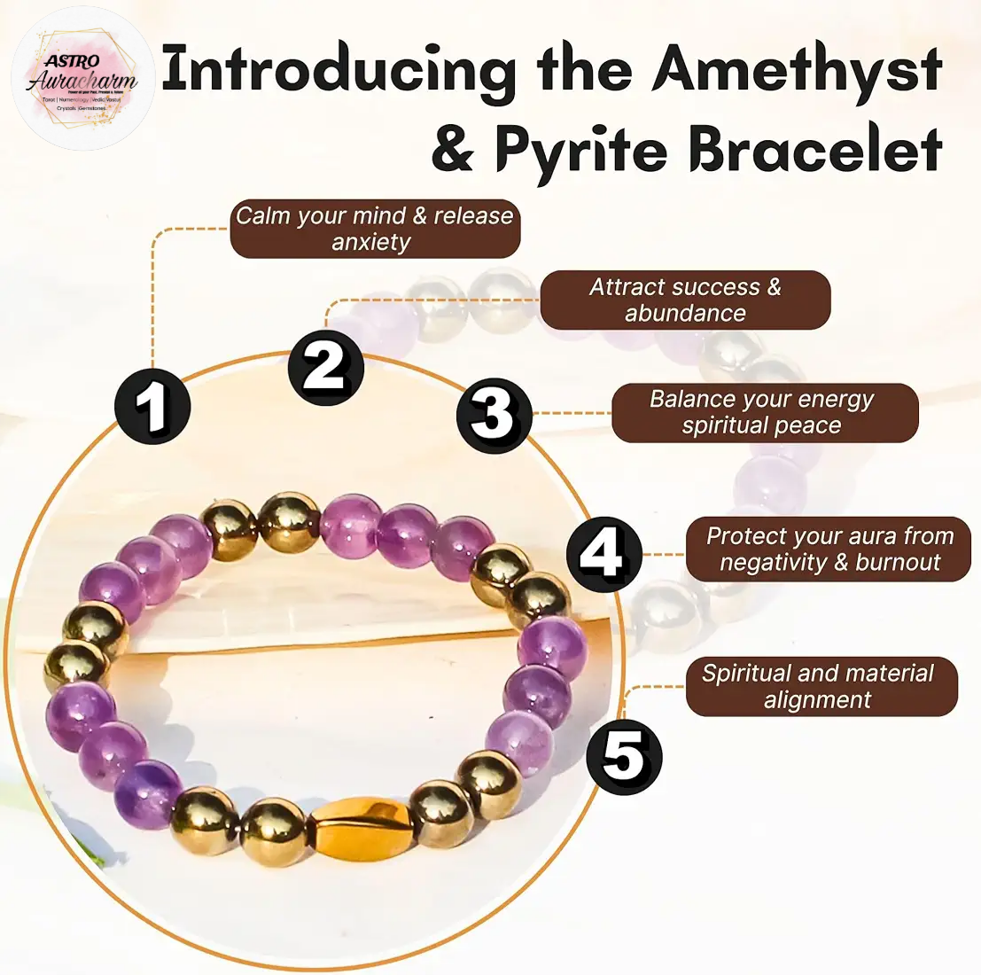 Abhimantrit Abundance Growth & Protection Combo Amethyst Golden Pyrite Bracelet with Aura Booster - Image 4