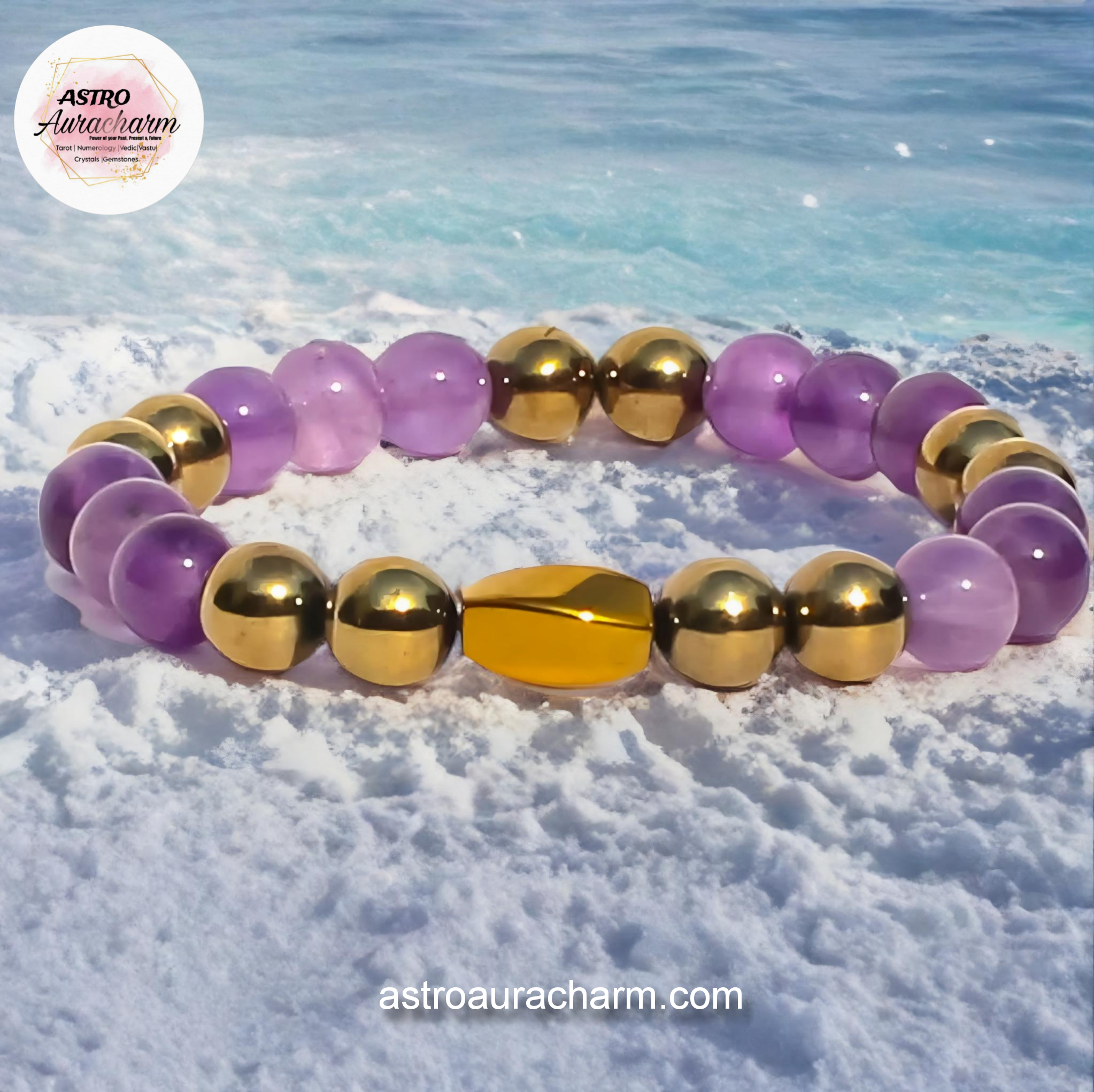 Abhimantrit Abundance Growth & Protection Combo Amethyst Golden Pyrite Bracelet with Aura Booster - Image 2